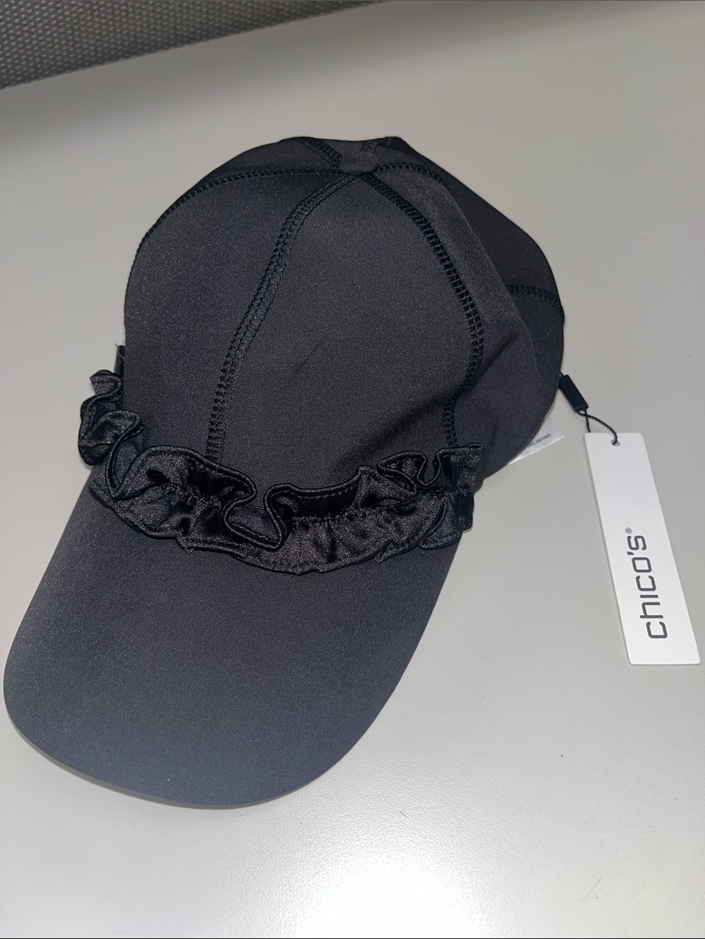 Chico's Black Ruffle-Trim Cap New With Tag